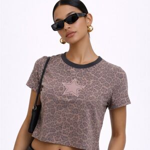 NWT baby t Taupe Leopard Star Short Sleeve Tee